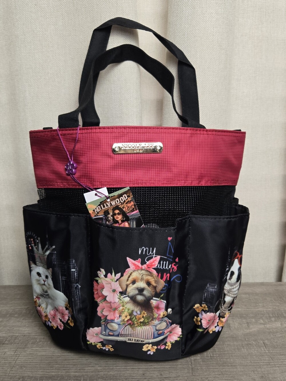 Nicole Lee Family Yearbook Caddy Organizer Bag Dogs & Cat Tote Bingo Bag